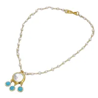 Naszyjniki wisiorek JK Natural Pearl Freshwater White Chain Necklace Coin Golden Blue Turquises 18 "
