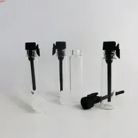 100 x 1ml mini frasco de perfume de vidro Pequeno parfume amostra de frascos testador experimentar perfume com rolhas pretas claras QTY