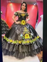 Modest 2022 Sonnenblumen bestickte Quinceanera Kleider Charrostil aus der Schulter Mexikaner Sweet 15 Girls Party Dress Prom Sweet 16 Girl