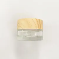 Frascos de cosméticos con bolsa de grano de madera Botella de frasco de crema transparente 5G Vacío de cristal Bálsamo de labio Tapa para contenedores para cosméticos Maquillaje Ojo Sombra Nails Joyería de polvo Cera