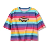Frauen T-Shirt Mode Frauen Cartoon Druck Muster Lose Casual Rainbow Stripes Streetwear Sommer Harajuku All-Match Crop Tops
