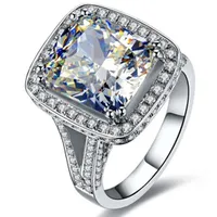 Luxe Ring Sterling Zilver 8CT Kussen Engagement Sieraden 925 NSCD Gesimuleerde Diamond Lord Merk Kwaliteit PT950 Gestempeld