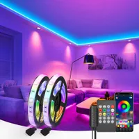 Luz de tira LED RGB 5050 Música Sincronización Color Cambiando de color MIC incorporado MIC Aplicación Controlado Luces LED de 5m 10m 15m DC12V FLEXIBLE
