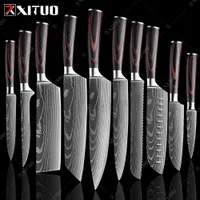 Selling Chef knife Set Laser Damascus Pattern Kitchen Knives Sharp Japanese Santoku Knife Cleaver Slicing Utility Knife drop shipping Factory wholesale