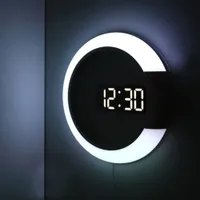 3d LED Digital Table Clock Alarm Mirror Hollow Wall Clocks Modern Design Nattljus Väggklocka För Hem Vardagsrum Dekorationer