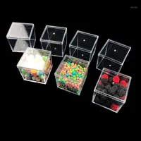 Presentförpackning 6st Mini Rensa akryllådor Bröllopsring Boxhållare Square Cube Display Case Plexiglass Packaging Väskor Wrapping Supp