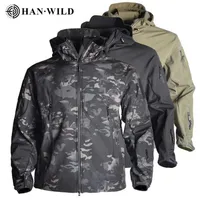 HAN WILD Shark Skin Hunting Jackets Shell Military Tactical Jacket Men Waterproof Fleece Clothing Multicam Coat Windbreakers 4XL 211217