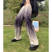 Hip Hop Pantolon Erkekler Kore Kişilik Trend Kravat Boya Şerit Pileli Geniş Bacak Pantolon Gevşek Düz Yığın Casual Erkek Giyim