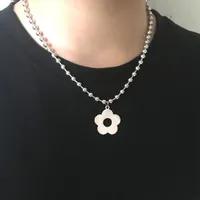 Pendant Necklaces 2021 Kpop Steel Gothic Flower Beads Chain Necklace For Women Men Harajuku Kawaii Grunge Choker Unisex Aesthetic Jewelry