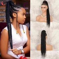 Youthfee 24&quot; Box Braid Ponytail Hair Extension With Clip for Black Women Synthetic Braids Ponytail Hair Piece 220208