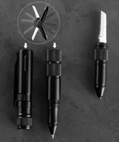 Ny 7-i-1 Outdoor EDC Multi-Function Self Defense Tactical Pen med Nöd LED Ljus Glasbrytare Kvinnor Utomhus Survival Defensive BallPoint Pennor Rescue Tool