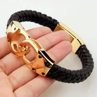 Bracciali in pelle di manetta in oro oro per uomo moda in acciaio inox 22 cm gioielli intrecciato collegamento, catena