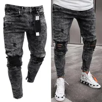 Men&#039;s Jeans Slim Fit Stretch Denim Pants Black Ripped Foot Mouths Zipper Streetwear Men Trousers 2021 Autumn Winter Clothing