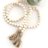 Natural Wooden Bead Chain with Tassel Garland Northern Europe Nursery Home Décor Hand Made Wood Farmhouse Decoration