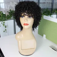 Kiss Curl Short Hu Pruik Machine Made Glues Bouncy Curly Brazilian Hair Pruiken voor Vrouwen