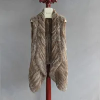 Faux de fourrure Femme (Topfurmall) Dame Fashion Véritable Tricot Vest Giletcoat Femmes Real Gilet Vêtements d'extérieur Longueur asymétrique LF4003