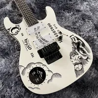 KH-2 2009 Ouija White Kirk Hammett Signature Guitarra eléctrica Cabeza inversa, Floyd Rose Tremolo, Tuerca de bloqueo, 24 Mascotas Extra Jumbo, Moon Star Inlay, Hardware negro