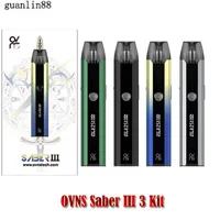 OVNs originais Saber III 3 Kit Kits de cigarro eletrônico com 2 cartuchos recarregáveis ​​5-25W Airflow Ajustável Tipo-C Carregador Vape Vape A05