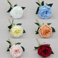 Enstaka stamsimulering Rose Blomma 30cm i längd Vit Blå Röd Konstgjorda Silk Roses Bröllopsfest Hem DIY Dekoration