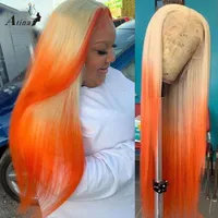 OMBRE 613 блондинка имбирь оранжевый прямой HD прозрачный кружевной фронт человеческих волос парики 13x6 Frontal Front Full Prepluked парик