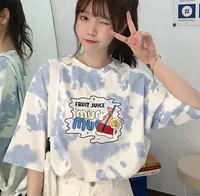 قميص المرأة اليابانية التعادل صبغ بأكمام قصيرة فضفاضة النسخة الكورية ins المد المتناثرة نمط الطالب نصف الأعلى biggorange المرأة