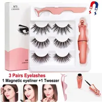 Eyelash Magnética Cílios Falsos definir Falso Mink Lash Líquido Eyeliner + Um Tweezer 3D Ímã Faux Cils Reusável Sem cola 15Sets Muito Pestañas Magnethas