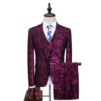 Abiti da uomo Blazer Blazers Rose Pattern Giacche + Gilet Pantaloni Big Size 5xL Banchetto da sposa Banchetto Elegante Abbigliamento Gentleman Man Blazer Left Rom