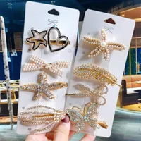 Haarschmuck 4 teile / satz Kristallclip für Frauen Mode Geometrie Gold Silber Farbe Starfish Feder Haarnadeln Mädchen Headwear