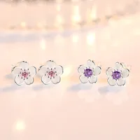 Мода женский бренд белый грибок украшения романтические вишни маленькие чистые ухальные ногти ручной работы розовый фиолетовый роскошный Zircon ювелирные изделия 2296 Q2
