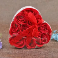 9Pcs Scented Rose Flower Petal Bouquet Valentines Day Heart Shape Gift Box Bath Body Soap Wedding Party Favor 9ocs/lot 1297 V2