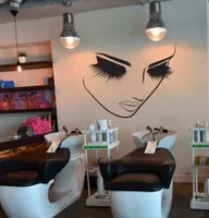 Beauty Eyelash Spa Salon Woman Face Wall Sticker Hair Nail Manicure Fashion Salon Spa Window Wall Decal Vinyl Decor 210615
