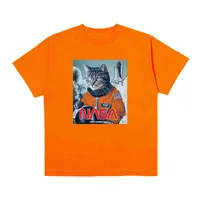 뜨거운 판매 남성과 여성 우주 비행사 고양이 조인트 NASA 짧은 소매 티셔츠 남성과 여성의 여름 패션 커플의 순수한 면화 반 소매 탑