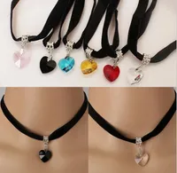 2021 Japan harajuku Hjärtformad halsband harts hänge med sammet kedja vintage peach hjärta choker för tjejer 6 färger
