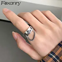 Foxanry 925 sterling silver sterling anelli alla moda nuova moda catena creativa tassel pianeta vintage punk partito gioielli regali per le donne Q0708