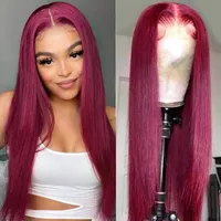 Lace Wigs hermoso recht 99j bordeaux gekleurd menselijk haar rood voor zwarte vrouwen 4x4 sluiting guleloze lange pruik extra korting verkoop