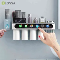 ELOSSA Automatic Toothpaste Dispenser Wall Mount Dust-proof Toothbrush Holder Wall Mount Storage Rack Bathroom Accessories Set 220112
