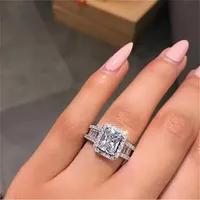 Trouwringen Visisap Luxe Volledige Stone Square Zirkoon voor Vrouwen Klassieke Romantische Liefde Ring Engagement Hand Sieraden F067