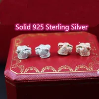 Leopard Head Green Eyes Stud Earring 925 Sterling Silver Full Zircon Beads Panther Women Animal Bridal Jewelry285D