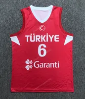 Custom China Cedi Osman # 6 Team Türkiye Turkije Basketbal Jersey Rood Size S-4XL Elke naam en nummer Topkwaliteit Jerseys