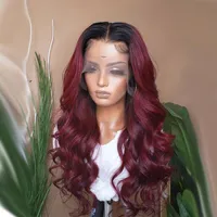 Peruki syntetyczne 99J Red Ombre Wine Body Wave Front Front for Black Women Preplucked with Baby Hair Daily Wig 150% Gęstość Moda
