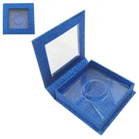 Square Blue Wholesale False Eyelashes Packaging Box with tray Fake 3d 5d 25mm Mink Lashes Boxes Faux Cils Strip Magnetic Case Empty