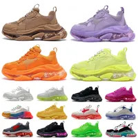 17FW Pairs Triple S Clear Sole Mens Women Casual Shoes Crystal Bottom All White Black Green Pink Yellow Orange Rainbow Sports Outdoor Old Dad Shoe