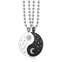 Yin Yang colar para casais unisex de aço inoxidável combinando sol lua preto presente branco dela seu bf gf bff pingente colares