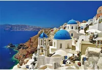 5D DIY 다이아몬드 그림은 Aegean Sea Island Santorini 도시를위한 성인 예술 키트 홈 벽 손 공예 장식