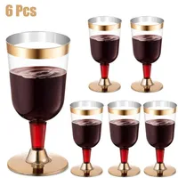 6 pcs 180ml de plástico descartável vinho tinto champanhe flauta vidro coquetel gelado festa bebida copo ocidental copo y0113