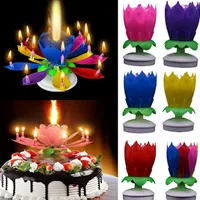 Musical Birthday Candle Magic Lotus Flower Candles Blossom Rotating Spin Party Candle 14 Small Candles 2layers Cake Topper Children Chopsticks Helper Training