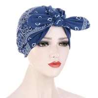 2021 Mode Bandanas Frauen Bogenknotted Turban Hut Twist Hijab Bonnet Cap India Hut Kaninchen Ohr Stirnband Muslim Hijab