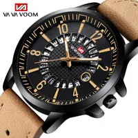 Sport Military Round Creative Calendar Men Wristwatch Male Fashion Casual Breathable Hole Matte Khaki Leather Watches Wristwatches
