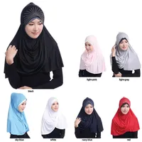 2021 Neue elegante muslimische Hijab für Frauen islamische Gebetshut Ramadan Langer Hejab Weiche Kopf Schal Full Cover Schal Wrap Mützen Kappe