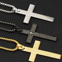 Collares colgantes Clásico Acero inoxidable Biblia Collar de cruz Hombres Hip Hop Joyería Moda Oro Plata Color Pistola Negro Cadena Larga